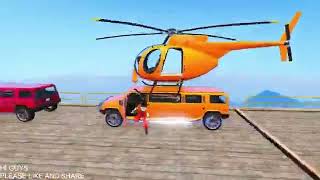 GTA V   Stunts & Ramps With Superhero Driving Car And Helicopter  GTAV Mods