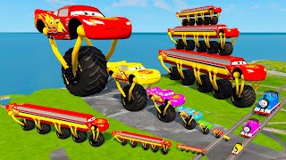 Big & Small One-Wheel Monster Truck Lightning McQueen VS Tank Engine Train - BeamNG.drive