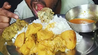 EATING VERY SPICY CHICKEN CURRY | BANANA TREE CURRY|ALU CHOKHA