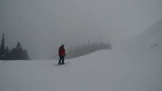 Leah skiing Ambush in low visibility  | 2019 Big Sky Ski Trip