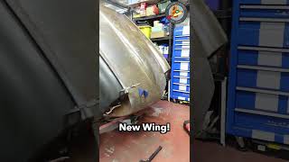 Shiny new wing for the #triumph GT6 Mk2 #restoration #classiccars #welding #rustrepair