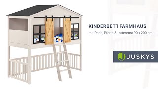 Kinderbett Farmhaus mit Dach, Tor & Lattenrost 90x200 cm JUSKYS