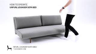 Unfurl Lounger Fabric Sofa Bed w/Dark Wood Legs by Innovation Living Furniture