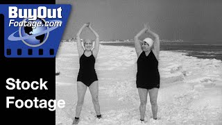 Seniors Enjoy Exercise and Weekly Swim Among Ice Floes 1938 | Stock Footage