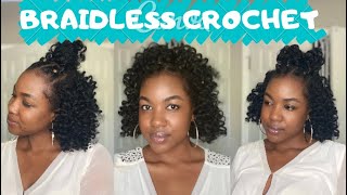 BRAIDLESS CROCHET HALF UP HALF DOWN CURLY BOB | JAMAICAN BOUNCE HAIR | FLAT TWISTS AND BANTU KNOTS