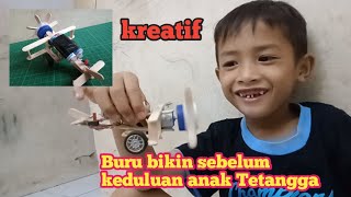 Cara membuat pesawat terbang dari bahan stik es krim // peswat terbang tenaga batrai A A