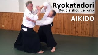 Aikido techniques on double shoulder grip attacks, RYO KATADORI, by Stefan Stenudd in 2012