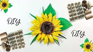 Nie wyrzucaj opakowań po jajkach i rolek po papierze. Zrób piękny kwiat słonecznika🌻 Recykling♻️ DIY