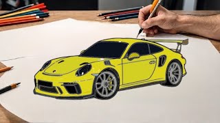 Drawing A Porsche 911 GT3 RS (2024) /  drawing porsche step by step