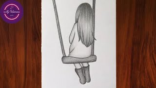 How to draw a girl on swing | Girl on swing drawing easy | Easy drawings step by step | Girl drawing