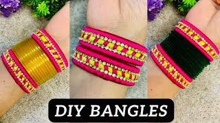 पुरानी चूड़ियों से बनाये Designer Kangan / thread bangles 😱#youtubepartner #diy #reuseidea #bangles