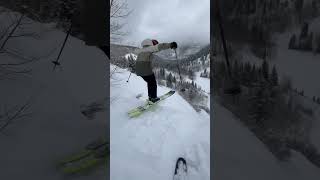 Small Cliff into Powder #skiing #cliff