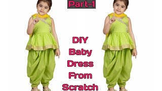 Baby outfit from scratch | Beautiful top with dhoti pant cutting & stitching 3-4 year girl | Diy top