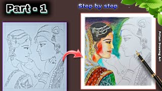 Holi Drawing/Radha Krishna Playing Holi/Oil Pastel Drawing/Holi Special Drawing Radha Krishna