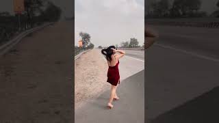 Stunning Indian Beautiful girl on Road | Making a pose for the video Hit like for her  valvet dress