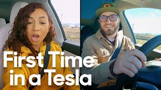 5 First-Timers Test Drive a Tesla | Here's How They React to the Model Y