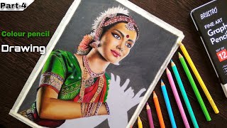 Realistic colour pencil drawing of Bharatnatyam Lady 😍| Episode-4