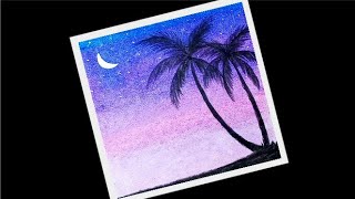 How to draw a Scenery | Easy oil pastel night scenery drawing | Scenery drawing