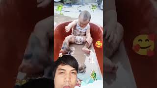 Funny Baby Play With Frogs