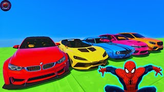 WILD MEGA RAMP EXPLOITS WITH SPIDER-MAN AND DYNAMIC COLORFUL SUPER CARS! 🎢🕷️ | GTA V