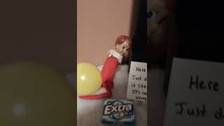 Daily Elf on the Shelf ideas. Don't swallow your gum! #elfontheshelfideas #gum #funny