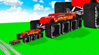 Big & Small McQueen GIANT SQUARE BTR BIGFOOT VS Trains in Teardown!