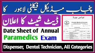 Date Sheet of Dispensers, Dental Technician Core Course, Old Scheme, New Scheme all Categories