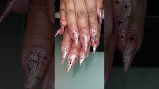 XL Pink Glitter Halloween Acrylic Nails 💅  Stilleto shape + Nail art