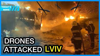 Four lorries burned near Lviv due to Shahed drone debris