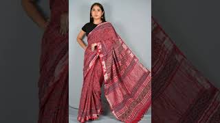 Latest Ajrakh Print Lenin Sarees@stunningwear7951