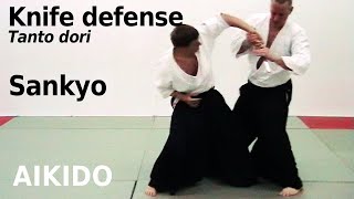 Aikido technique SANKYO against knife attacks, TANTO DORI, by Stefan Stenudd in 2007