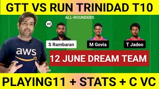 GTT VS RUN DREAM11, GTT VS RUN DREAM11 PREDICTION, GTT VS RUN TRINIDAD T10 DREAM11, GTT VS RUN