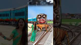 Crazy tiger on the track vs funny train driver vfx shorts video#shorts