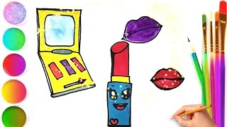 Make up set Rainbow Lips drawing,  colouring. Drawing easy and quikly.