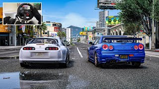 GTA 5 - Toyota SUPRA™ & Nissan Skyline GT-R™ Convoy | Steering Wheel Gameplay [4K]