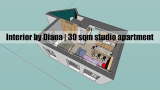 Tiny house 3D SketchUp visualization | Jaffa studio apartment | Interior design by Diana Weininger