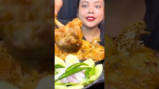 Asmr:Eating Spicy Chicken Biryani,Spicy Chicken Lollipop,Extra Gravy,Onion Raita,Salad🔥#shorts