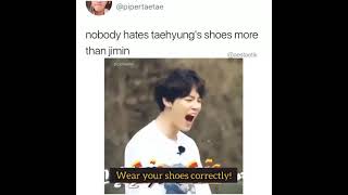 jimin ...😅😅🤣🤣🤣💜😂😜😜🤪🤪🤪😏😏 jimin hating tae shoes