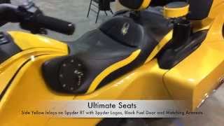 Ultimate Seats - Spyder RT with Side Yellow Inlays, Embroidered Logos and Black Fuel Door