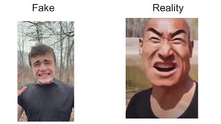 Chinese man explaning    fake VS reality