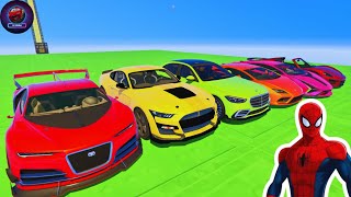 COLORFUL SUPER CARS AND SPIDER-MAN TAKE ON INSANE MEGA RAMP CHALLENGES! 🌟🚗 | GTA V