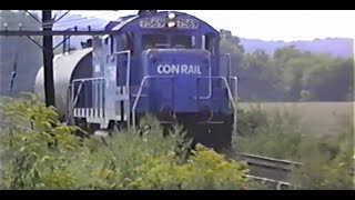 Conrail GP38 #7734 and GP10 #7569 lead long freight trains through Shamrock Station, PA | East Penn