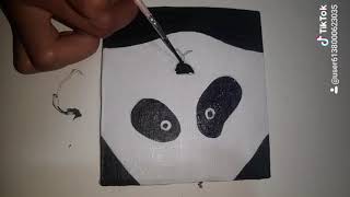 mini canvas painting ##### black and white acrylic colour painting #### panda painting ####