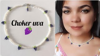 Choker/ colar curto de uva c/ miçangas e pérolas @Sandraveracruz @Micangasbyjanaina