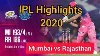 IPL highlights 2020 l Mumbai v/s Rajasthan l ipl 2020 match highlights l purple cap kagiso rabada