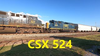 CSX 524 with 128, 3177, 7570, 874 & ex-L&N 2024