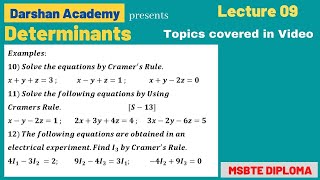 Determinants Lecture 09 || MSBTE Diploma || 1st Sem || Basic Mathematics || by Darshan Academy