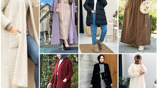 تنسيقات محجبات شتوية ❤موضة 2022 اناقة بالفساتين  الشتوية 💃أفكار  للمحجبات #hijabstyle #tendance