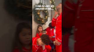 9 year gives hot chocolate to her dad. #cocoa #hotchoco #family #santa #christmas #viral #shorts