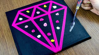 Diamond Pink Cloud Acrylic Painting on Black Canvas Step by Step for Beginners / Satisfying ASMR